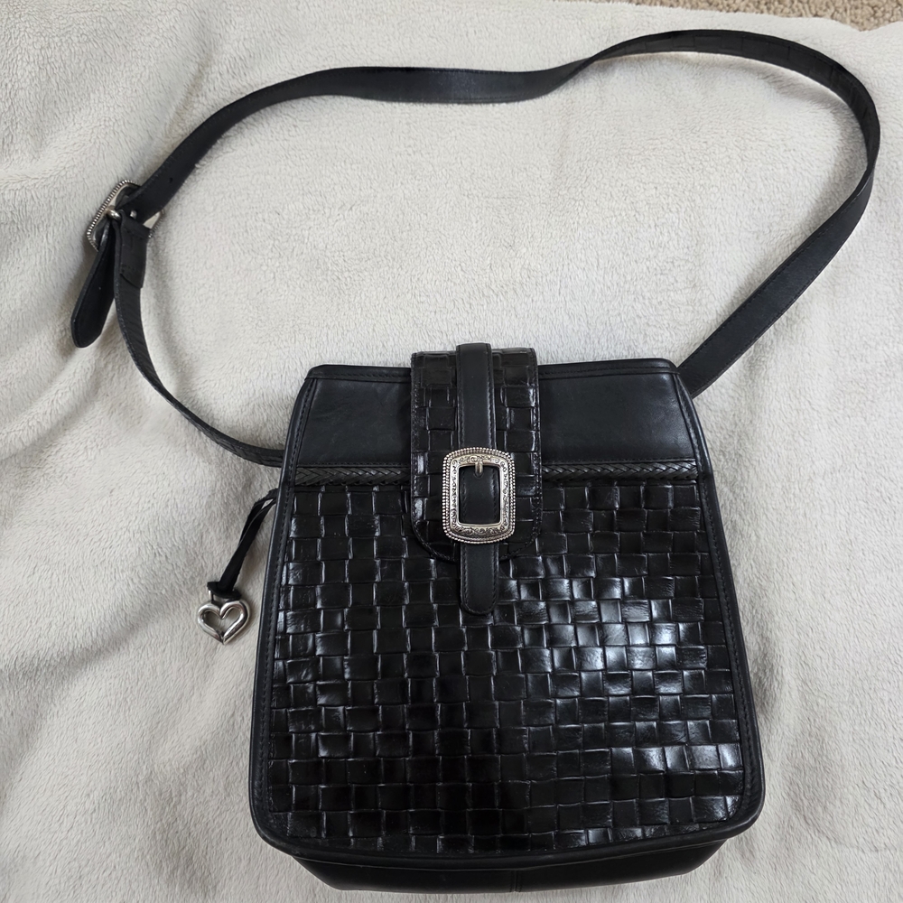 Vintage Brighton Black Woven Crossbody Shoulder Bag with Buckle